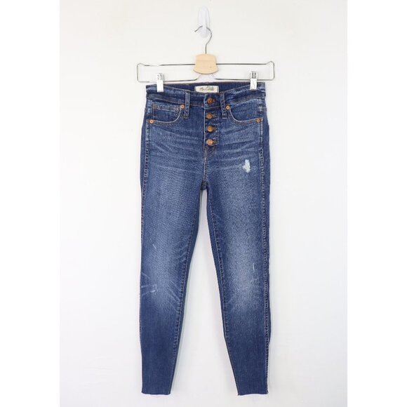 Madewell 10" High-Rise Skinny Jeans Raw Cut Hem Stretch Denim Mid Wash Blue 23 - Picture 4 of 10